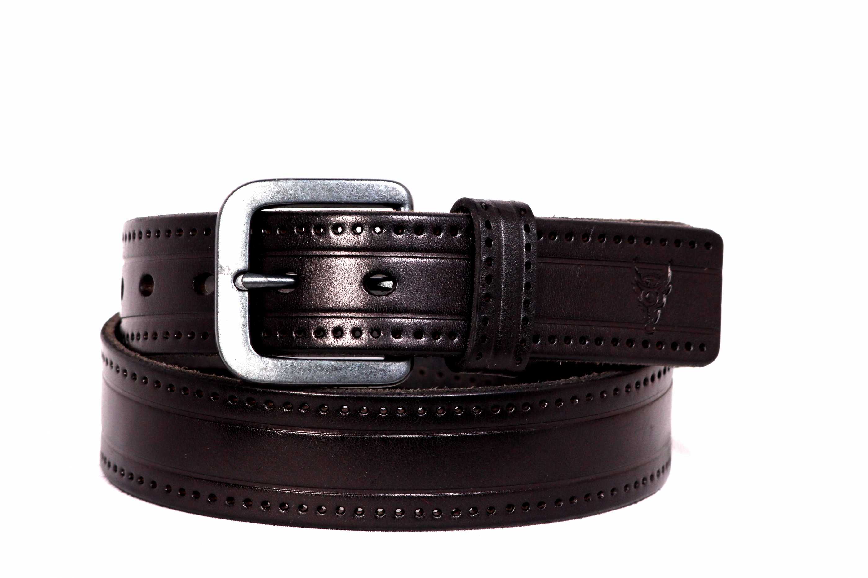BBBL104BK14 BlackBuck Mens Black Color Leather Belt With Silver Buckle